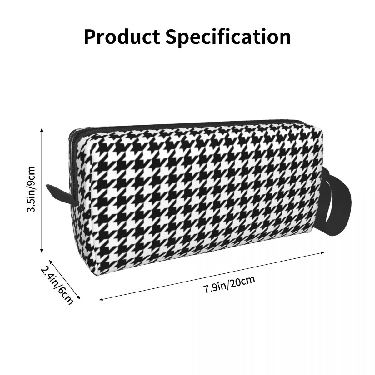 Kawaii Houndstooth Black And White Checkered Travel Toiletry Bag Dogstooth Geometric Cosmetic Makeup Bag Beauty Storage Dopp Kit