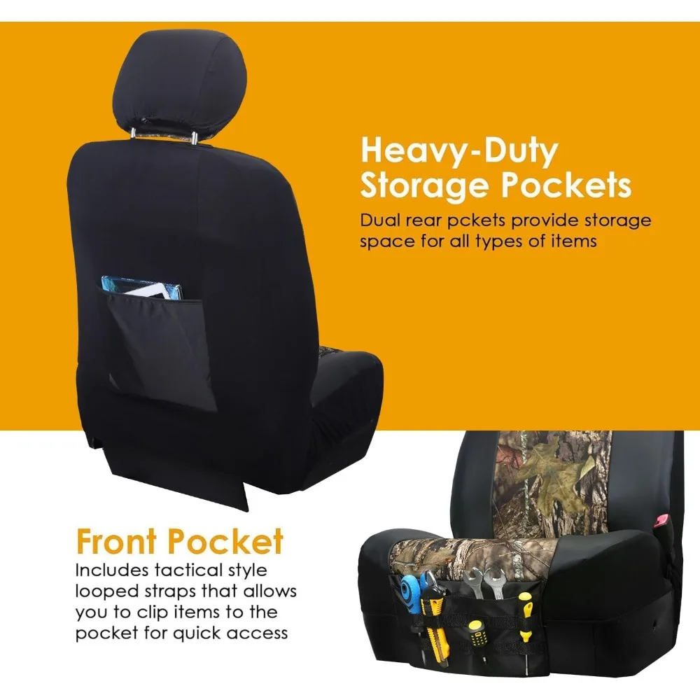 أغطية مقاعد السيارة شديدة التحمل لسيارات السيدان وسيارات الدفع الرباعي، والمقاعد الأمامية مع جيوب تخزين ومنظم مولي، مقاس شبه مخصص، قطعتان #4