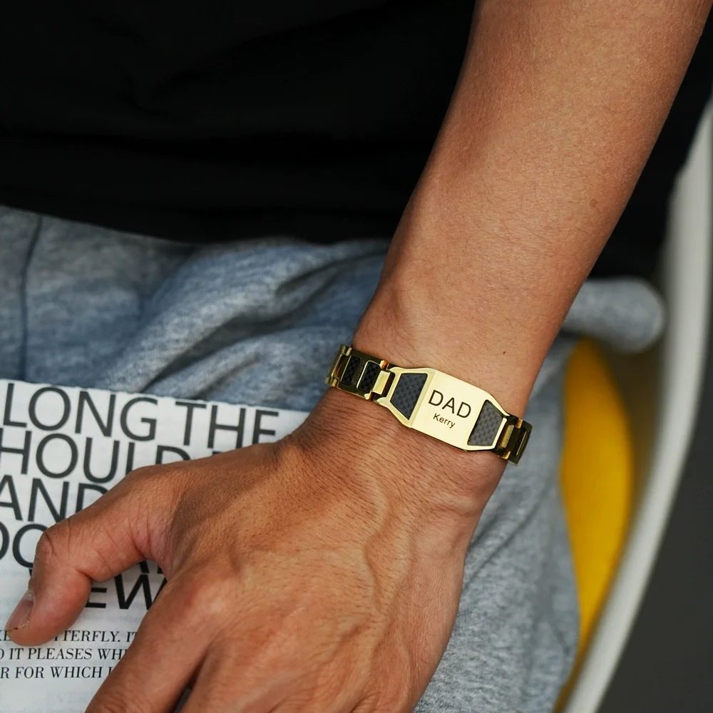Personalized Simple Stainless Steel Name Bracelet Custom Multiple Family Names Engraved Unique Jewelry Gift for Father's Day