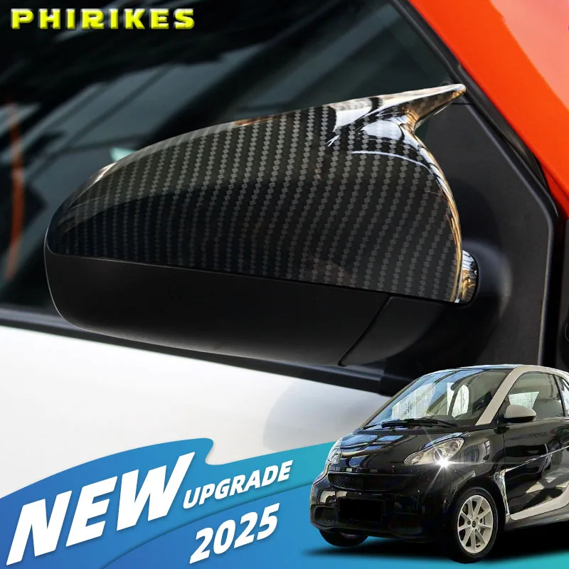 For Mercedes Benz Smart Fortwo W451 2008-2014 Car Side Rearview Mirror Cover Glossy Black/Carbon Fiber Look Rear View Case Trim