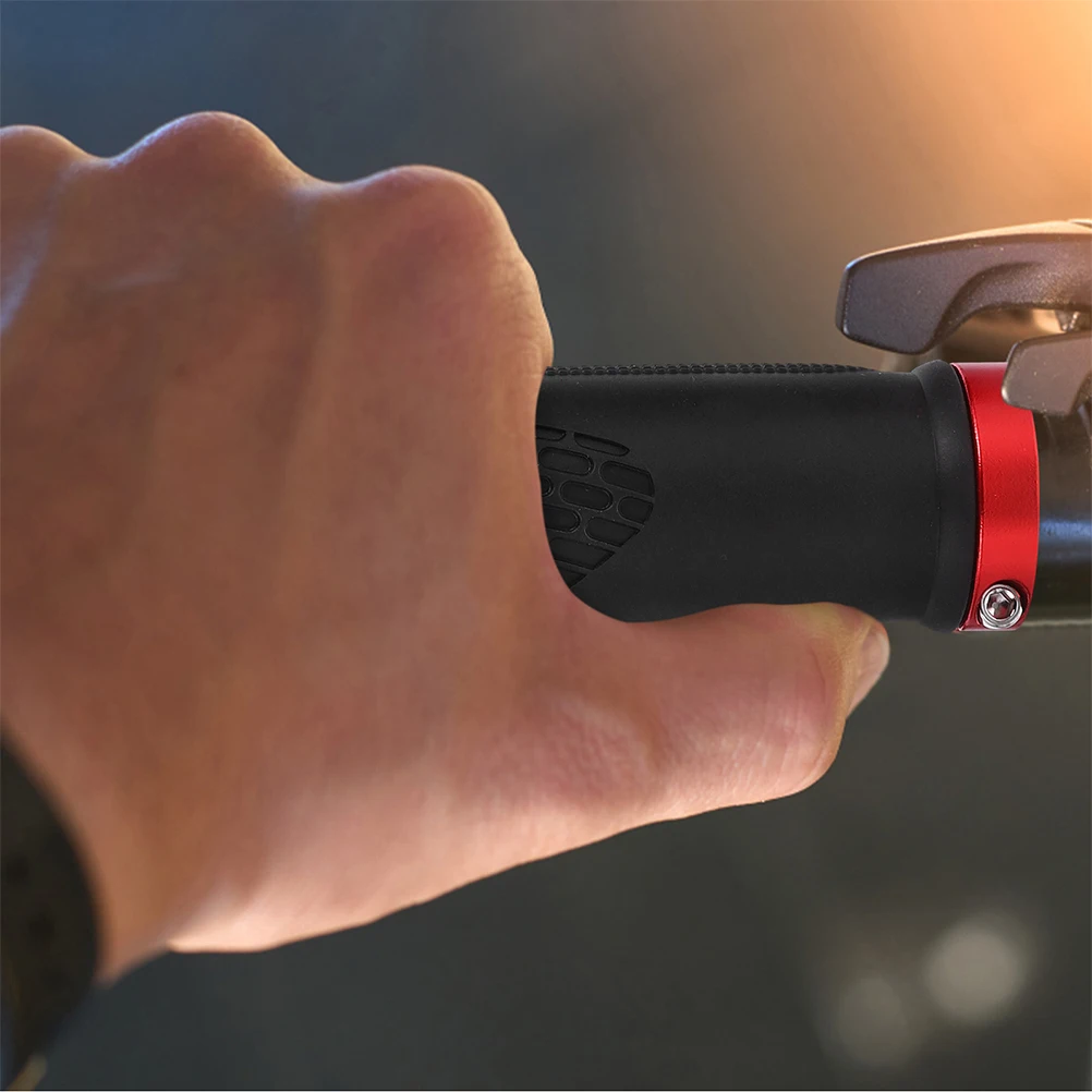 

2 Pairs Black Red Bicycle Handlebar Grips Rubber Shockproof Non Skid Lightweight Portable Sweat Absorption Comfortable Long