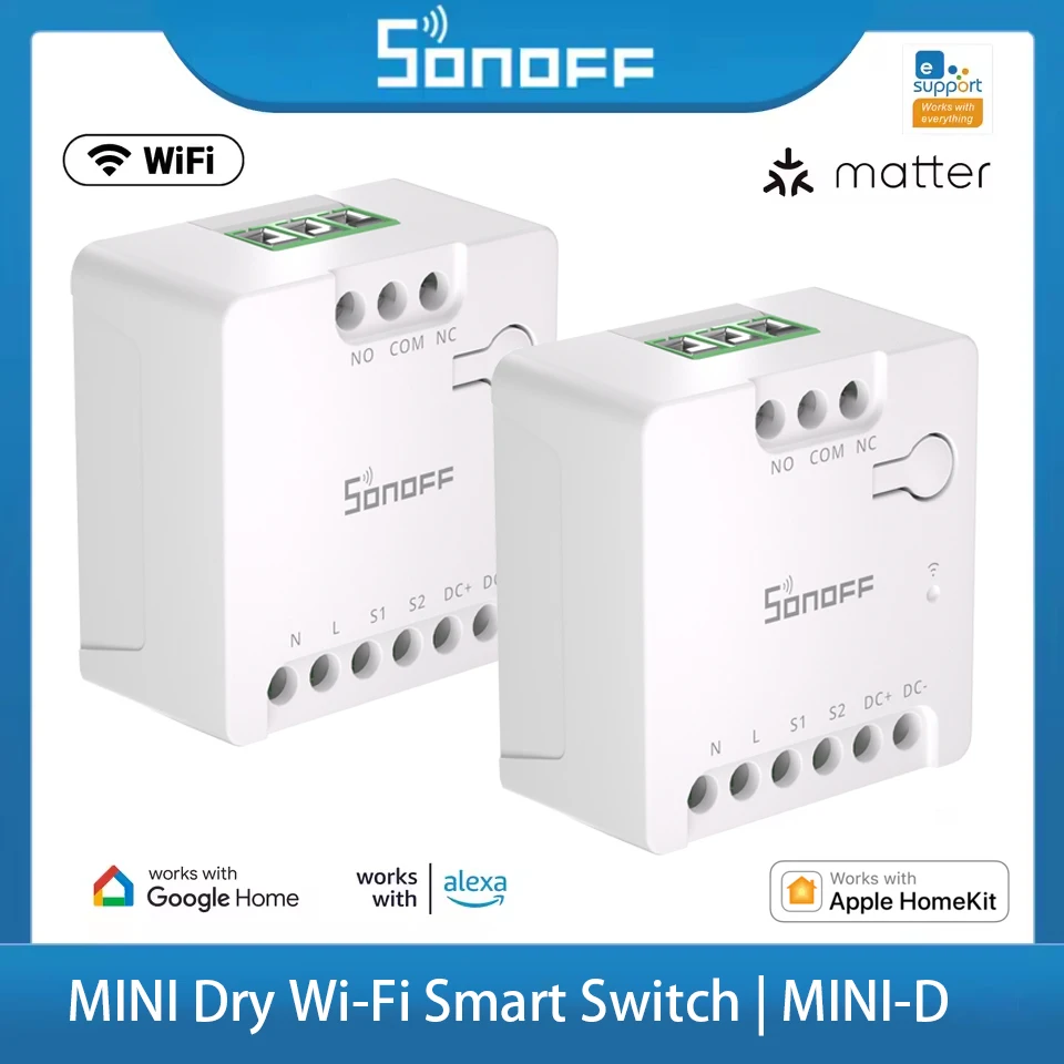 

SONOFF MINI-D MINI Dry Wi-Fi Matter Smart Switch Dry Contact Relay DC Low Power Motor for Garage Door Boiler Via Alexa Google