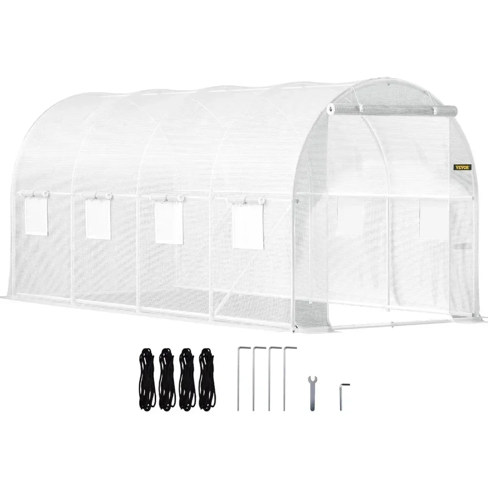 

XMSJ Greenhouse, 20x10x7 Ft Walk-in Tunnel Plant Hot House W/ Galvanized Steel Hoops, Zippered Door & 8 Roll-up Windows, Green