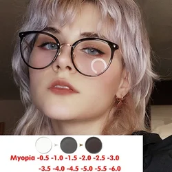 Anti-Blue Light Round Prescription Glasses  Myopia and Non-Prescription, Customizable Prescription Computer Glasses0~-6.00
