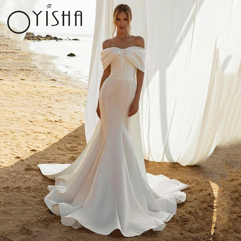 OYISHA-vestidos de novia con escote Corazón y sirena para mujer, vestidos de novia con hombros descubiertos, románticos, sin espalda, a medida Oyisha elegante, dulce, vestido de novia de sirena mujer hombro con hombro