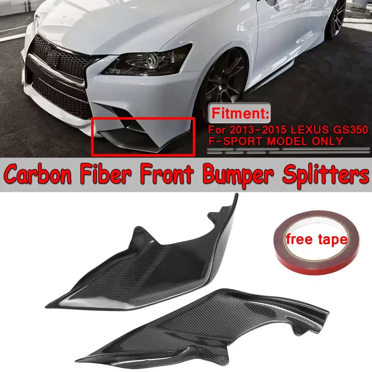 

2x Real Carbon Fiber Car Front Bumper Splitter Lip Diffuser Spoiler Guard Cover For LEXUS GS350 F-SPORT 2013 2014 2015 Body Kit