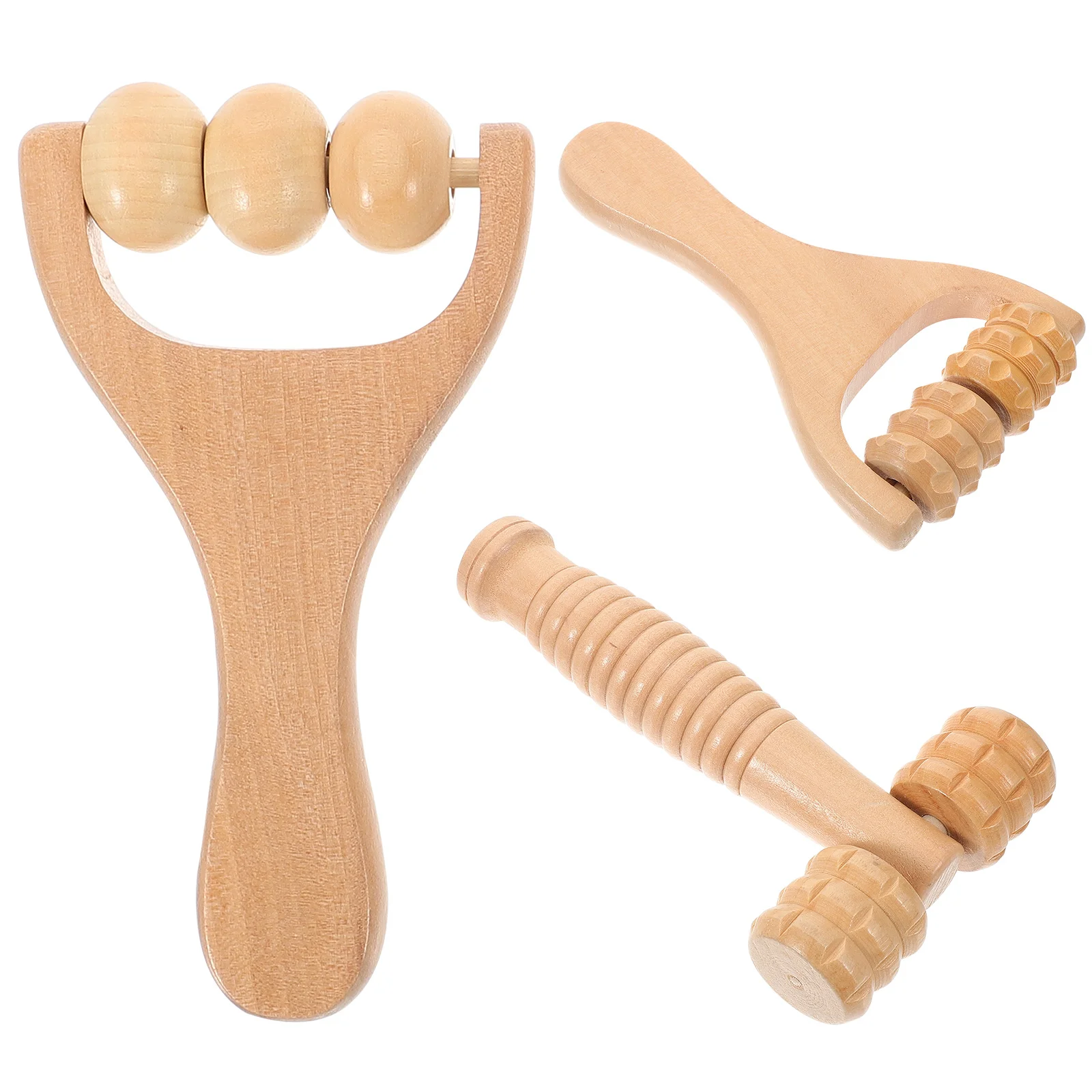 

3 Pcs Massage Roller Trigger Points Tools Neck Massager Wood Stick Glass Kit Wooden