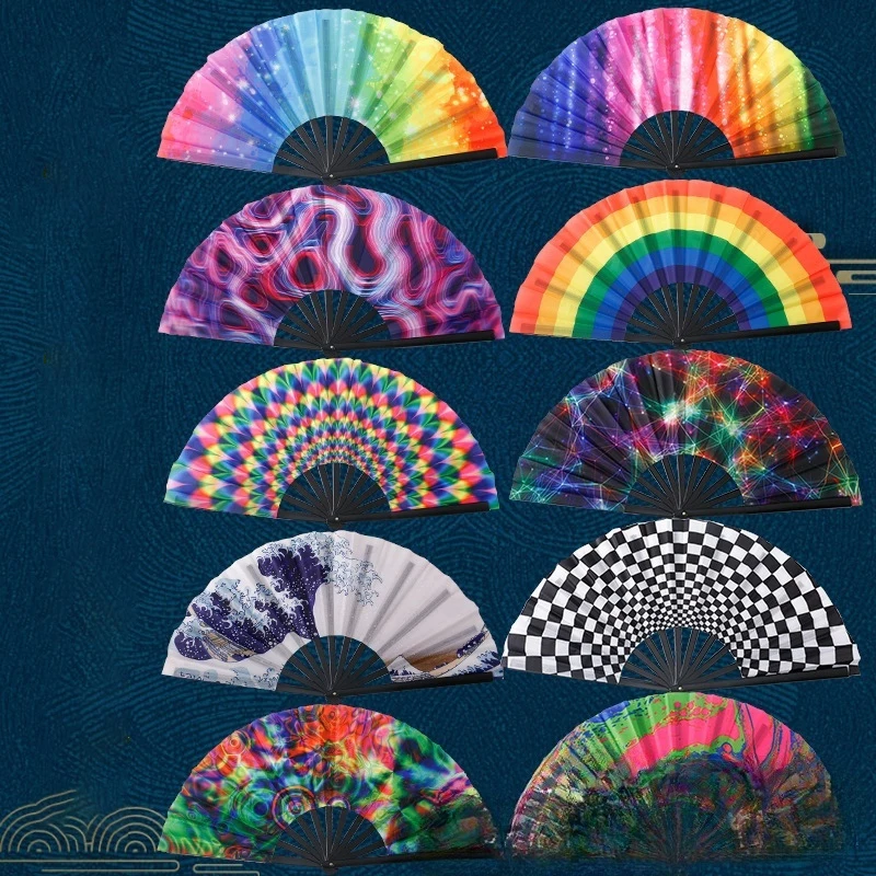 

Chinease Style Foldable Handheld Rave Fan Gradient Colorful Reflective Fan Kung Fu Fan Festival Party Performance Dance Fan Gift