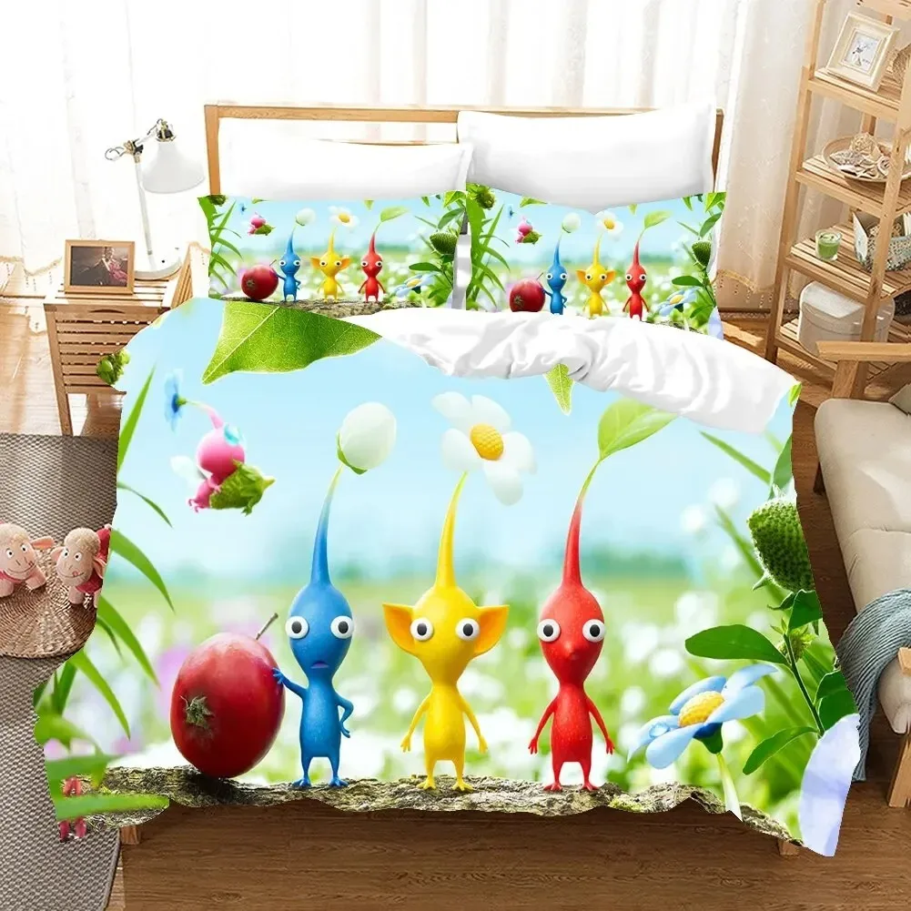 3D Printed Pikmins Game Bedding Set Boys Girls Twin Queen Size Duvet Cover Pillowcase Bed Kids Adult Fashion Home Textileextile