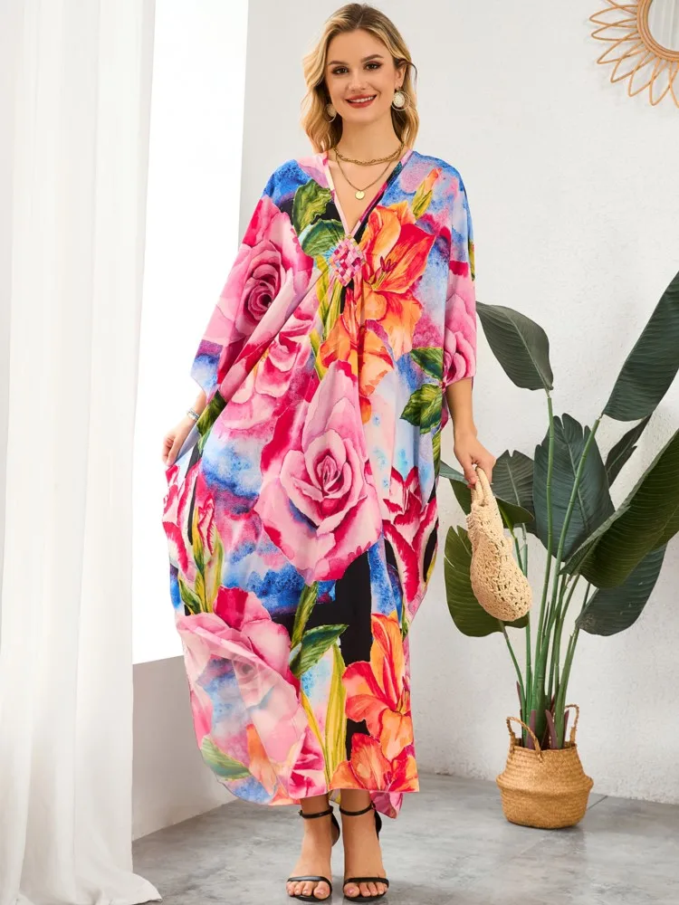 

Новое модное африканское платье-кафтан макси из твила с принтом в стиле бохо, популярное в 2026 году, летнее пляжное богемное длинное платье с рукавами «летучая мышь» для женщин