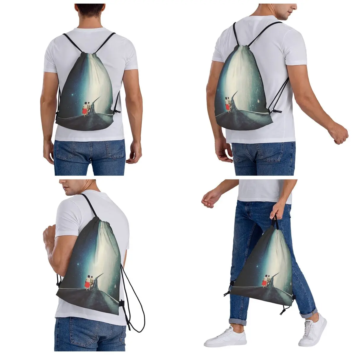 Just Walk Beside Me バックパックファッションポータブル巾着バンドルポケットシューズバッグブックバッグ男性女性学生