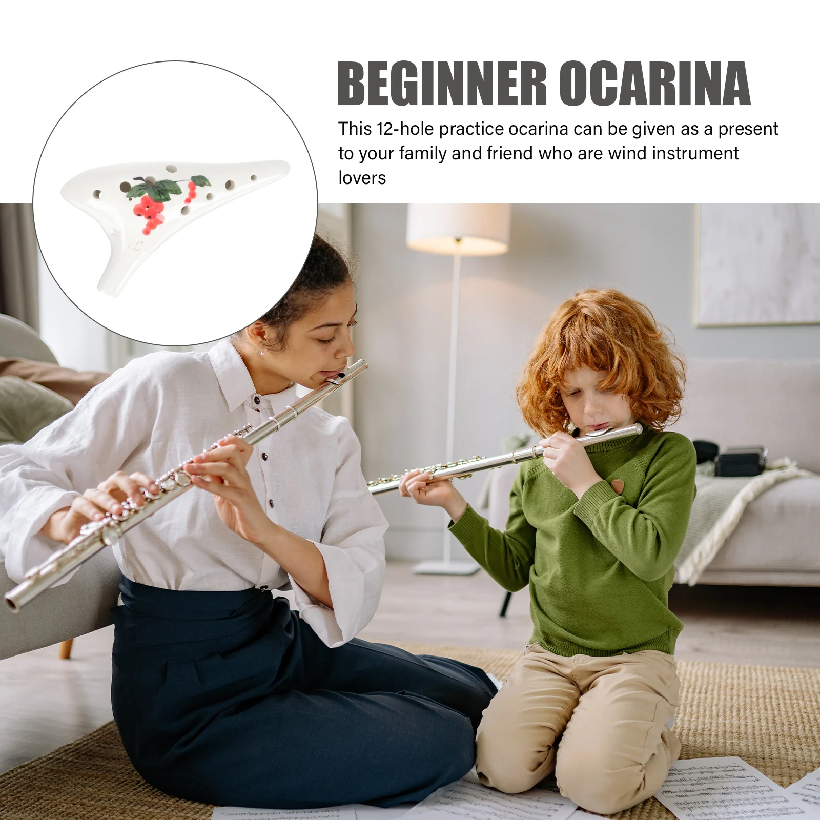 

12-Hole Ceramic Ocarina Beginner Practice Musical Instrument Lovely Hand Painted Sweet Sound for Children Ceramic Ocarina