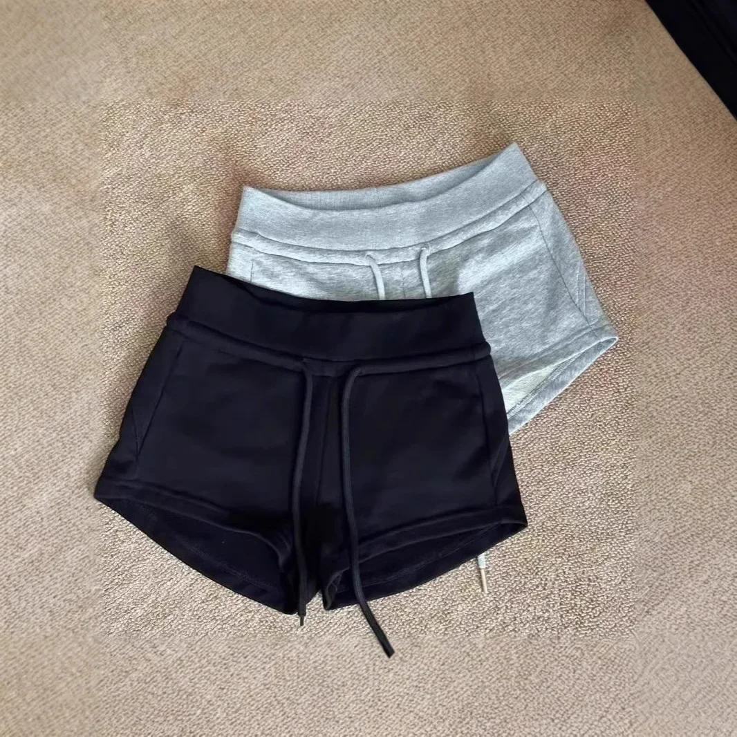 

LIBIELIY American Style Spicy Girl Low Waist Drawstring Sports Shorts Women Summer Slim Fit Outdoor Wear Grey Wrap Around Slimmi