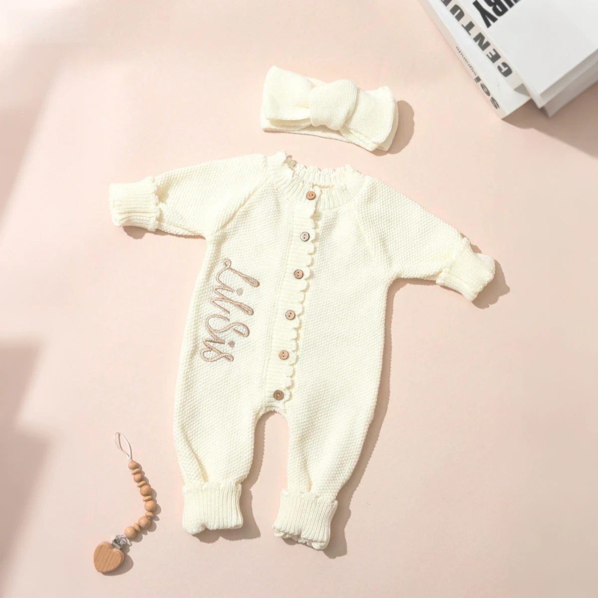 Ylsteed 2 peças de roupas de fotografia para recém-nascidos de malha com faixa de cabeça bordada bebê menina babado macacão infantil suéter de tricô-hd