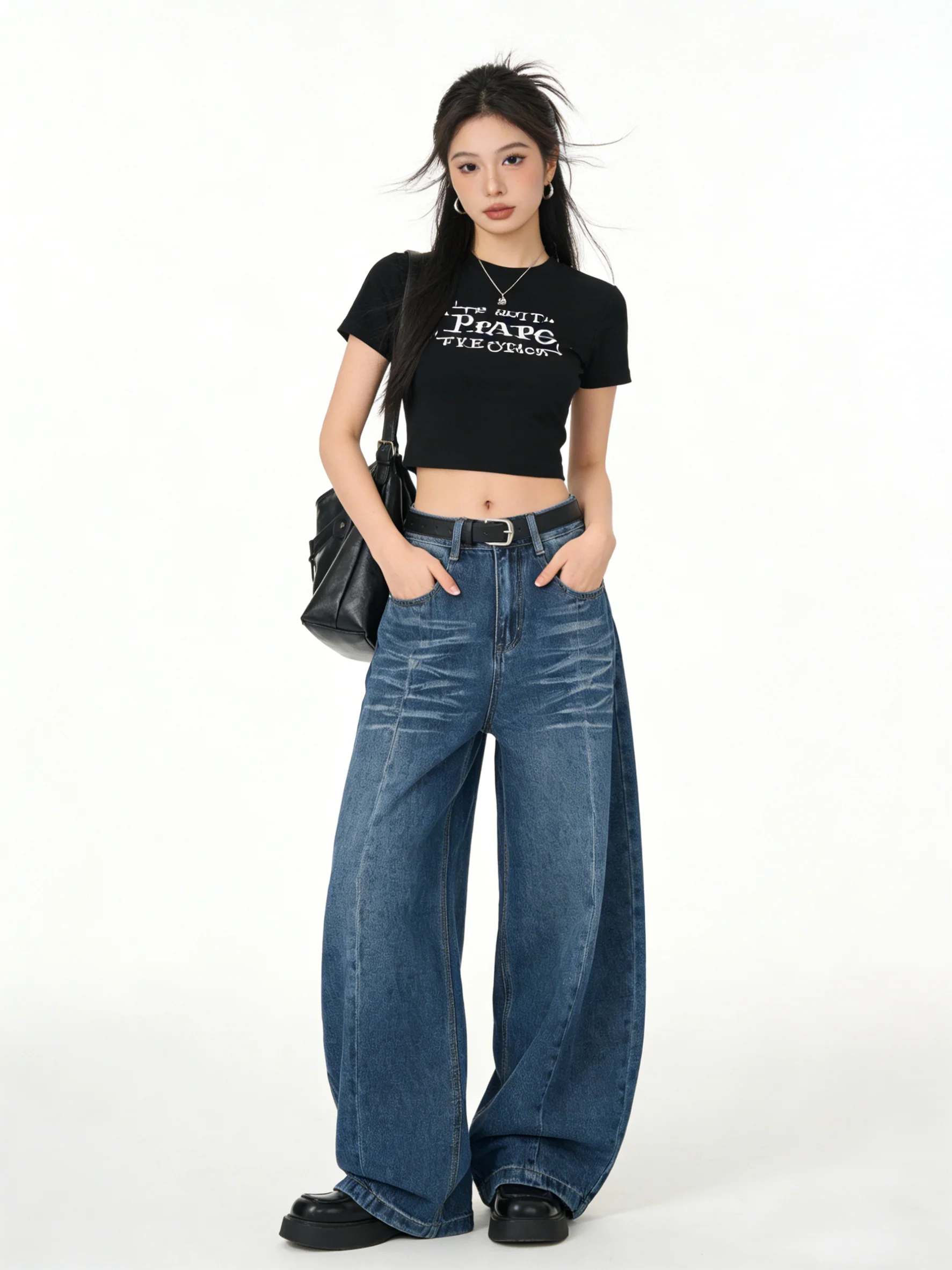 

High Waist Wide Leg Floor Length Jeans Vintage Waed Blue Denim Slimming Korean Sle Women's Casual Spring 2026 Pants