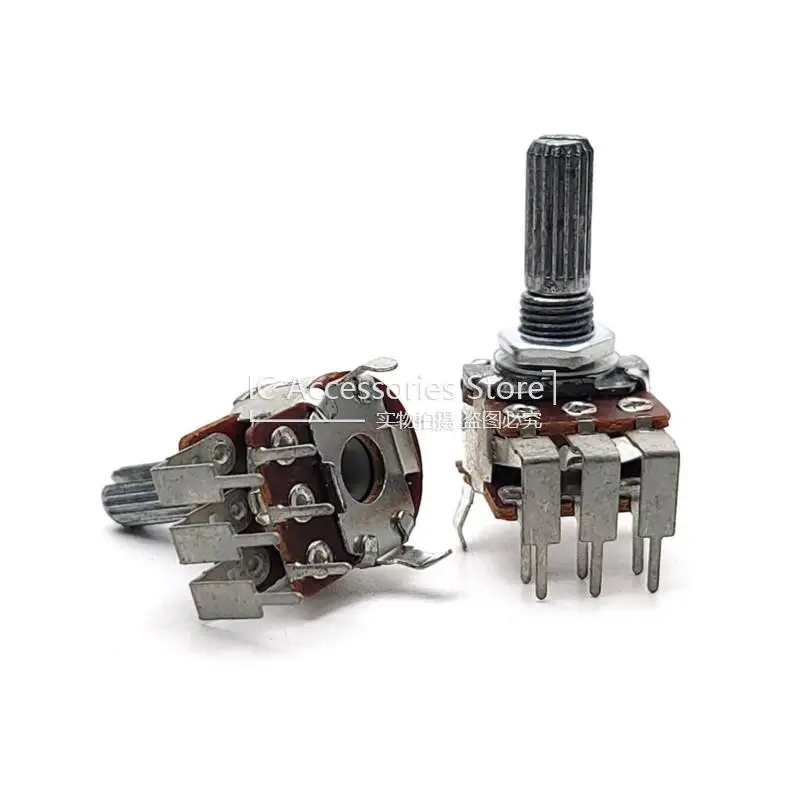 5PCS WH148 Dual Bend Feet Carbon Film Potentiometer B50K Shaft Length 20MM Sound Amplifier Volume Potentiometer 6 Pin