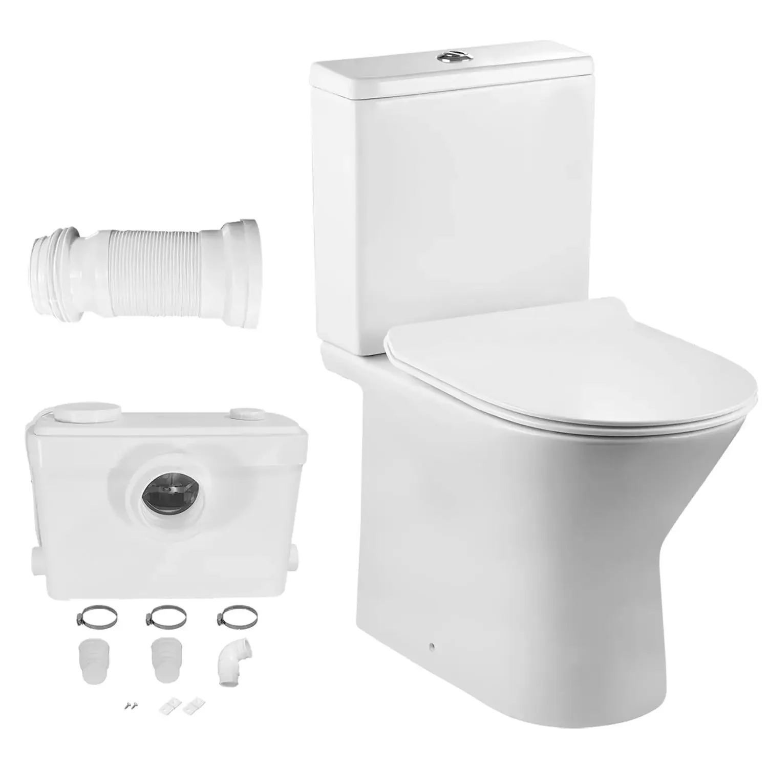 

600W Macerating Toilet with Upflush for Small Basement Comfort 17" With Dual Flush Toilet Tank & Pump Three, Customized
