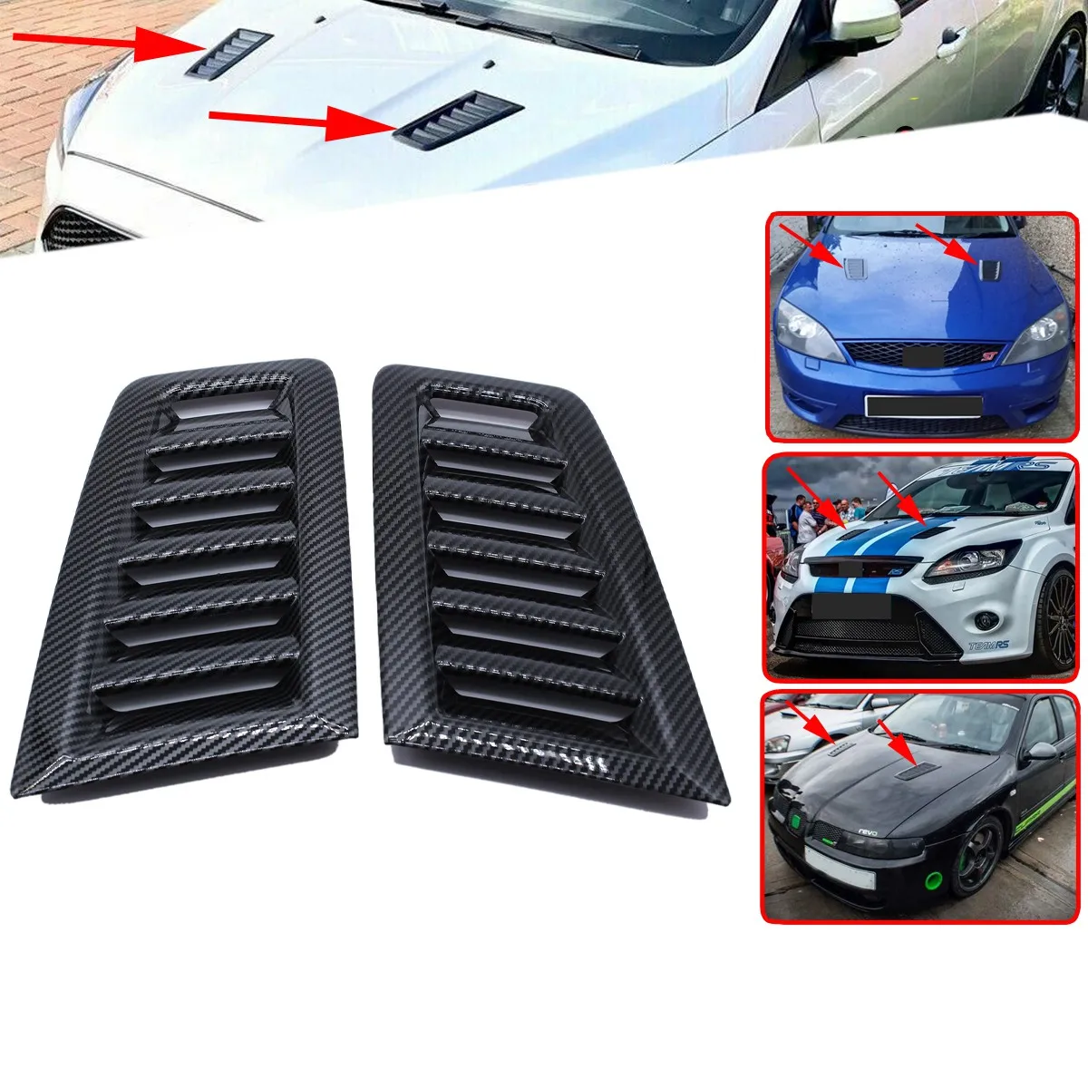 2Pcs Car Front Engine Hood Bonnet Vents Louver Hood Air Outlet Universal for Ford Focus MK2 ST for Mustang