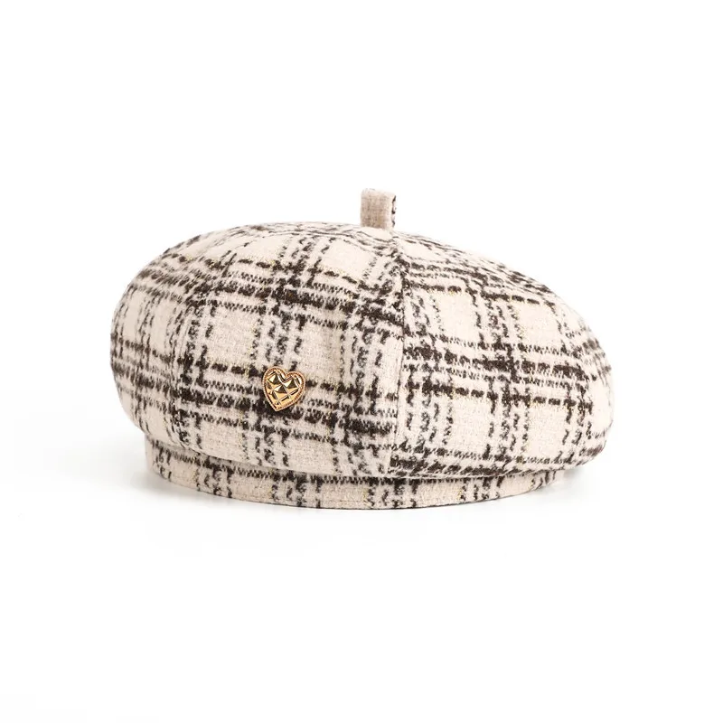 Beret Kobiety Zima Jesień Vintage Plaid Biały Czarny Moda Vintage Kapelusze Dla Kobiet Malarz Czapka Kobieta Nowy Elegancki Modny