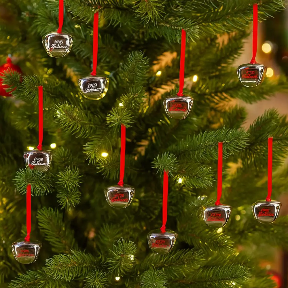 5 قطعة الشريط الأحمر عيد الميلاد أجراس معلقة فضي الصليب افتتاح أجراس شجرة عيد الميلاد اليدوية المعادن رسالة شجرة عيد الميلاد زخرفة