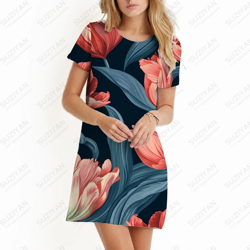 

Summer new ladies dress tongue 3D printed lady dress sweet and cute style ladies dress fashion trendy casual lady dress