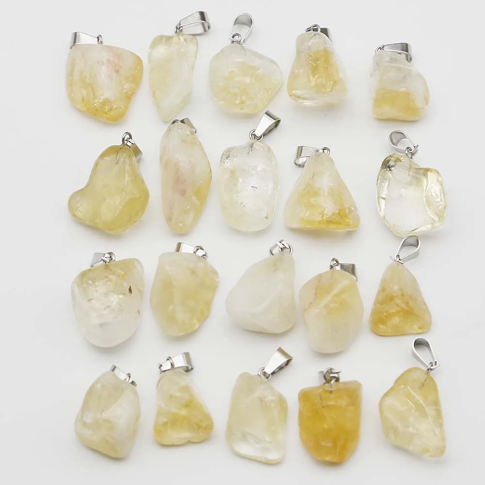 Natural Stone Raw Ore Irregularly Polished Topaz Pendant Necklace Reiki Charm Jewelry Accessories Wholesale Festival Gifts 24Pcs