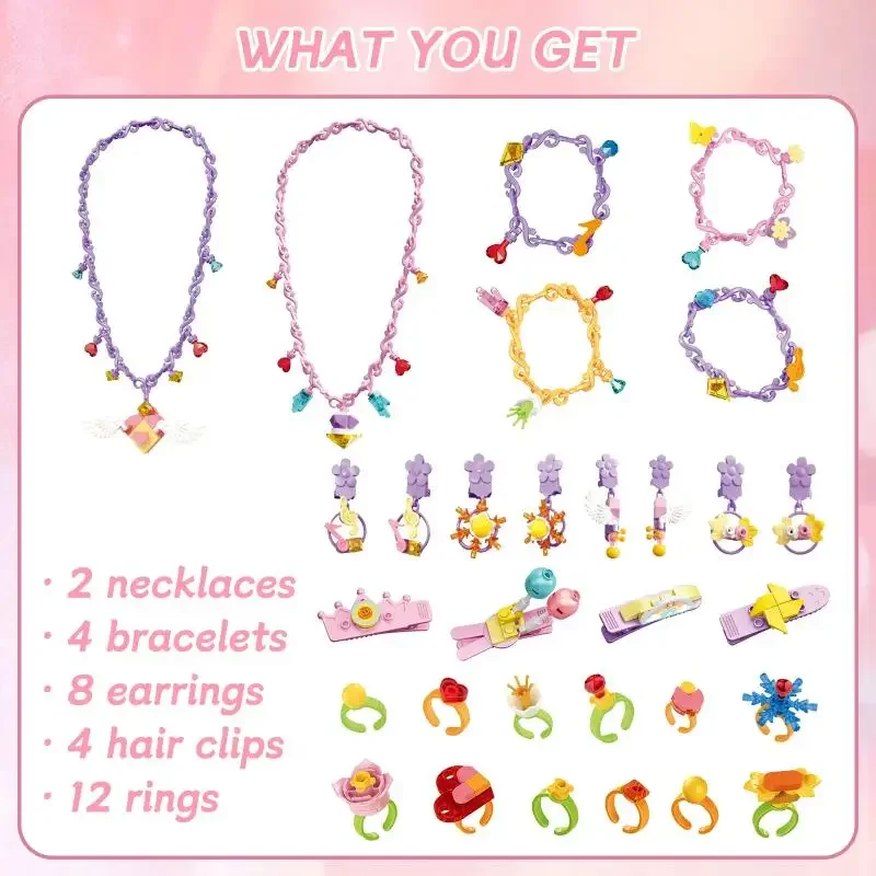 DIY Handmade Beaded Children's Crafts Girls Necklaces Bracelets Hair Clips Kids Pretend Play Makeup Toys Child Manual Activity