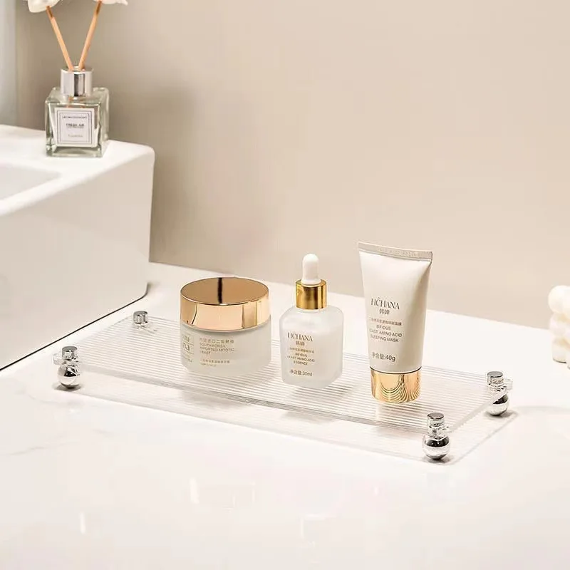 

Acrylic Plastic Bathroom Storage Rack Bathroom Shelf Light Luxury Stone Pattern Tray Washbasin Cosmetic Storage Ornament