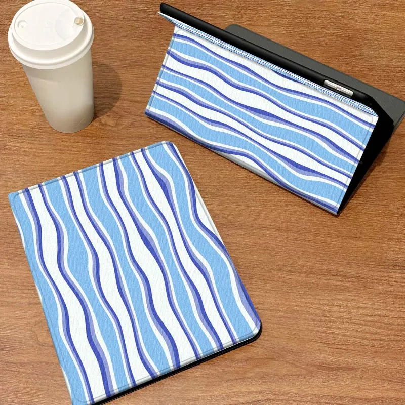 

Cartoon Blue Wavy Stripes Case For Samsung Galaxy Tab A7 A A9 A11 S6 A11 A8 S11 Lite Plus 10.4 10.5 Inch Tablet