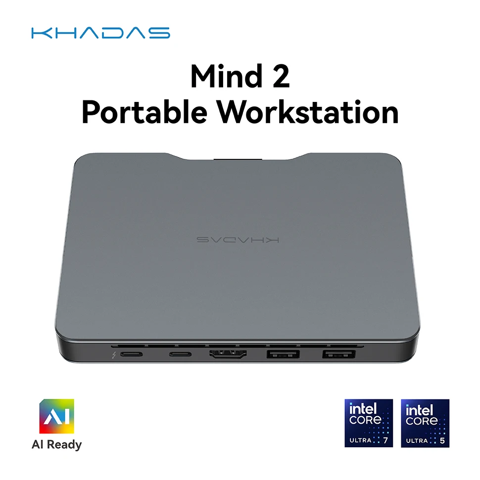 Khadas Mind 2 2024 Mini PC Intel Core Ultra 7 155H, Thunderbolt 4/USB4/Wi-Fi 6E/BT5.3/Mind Link 256GT/s support 8K 60Hz 32GB 1TB