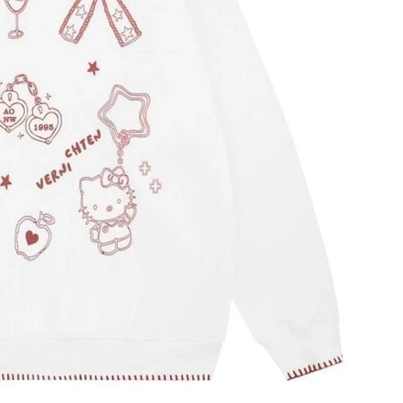 سانريو مرحبا كيتي الخريف والشتاء الحد من العمر سترة فضفاضة Kawaii أنيمي موضة عادية مقنع البلوز قطعتين مجموعة امرأة