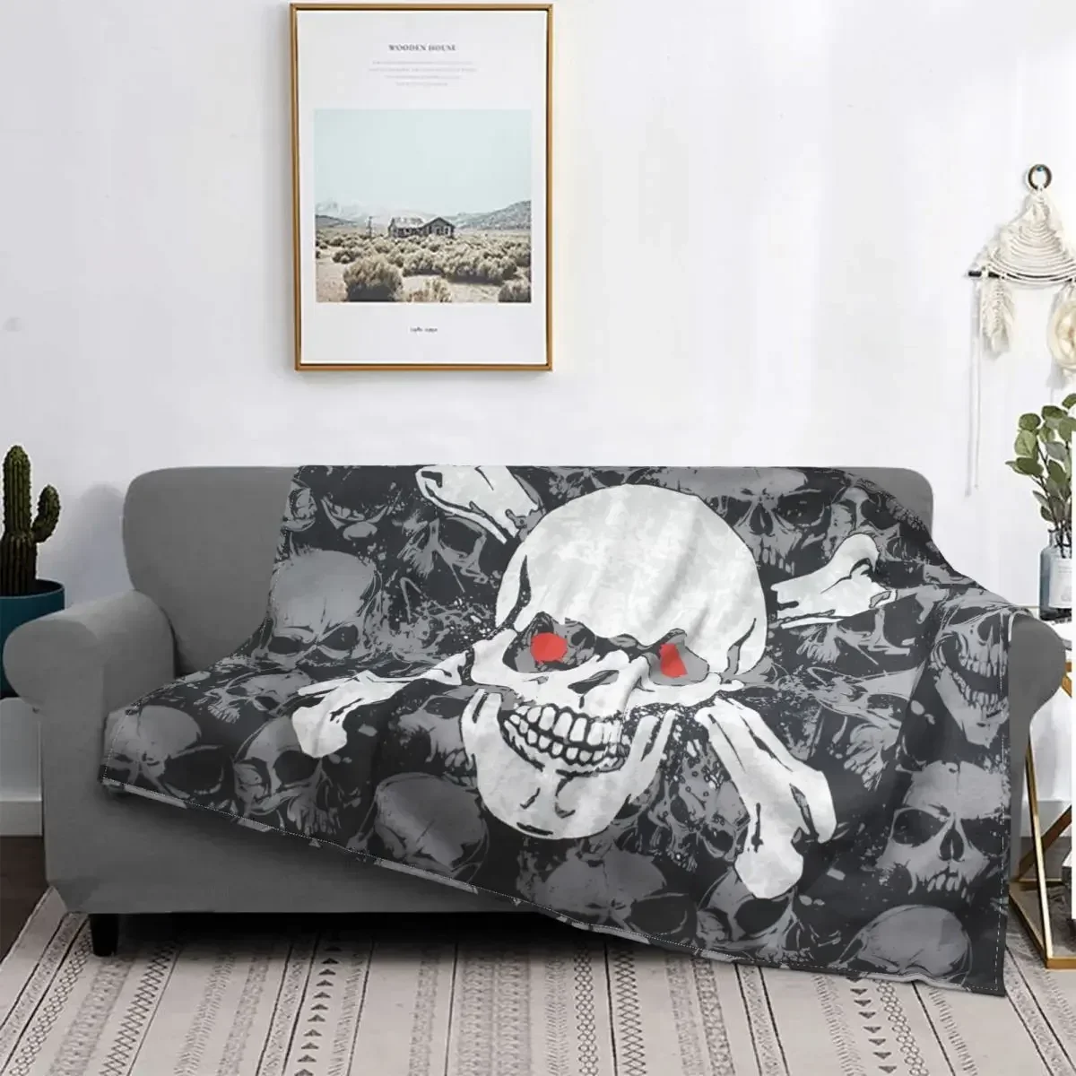 Pirate Flag Skull Flannel Blanket Brass Grommets Halloween Theme Throw Blanket for Home Hotel Sofa 200x150cm Plush Thin Quilt