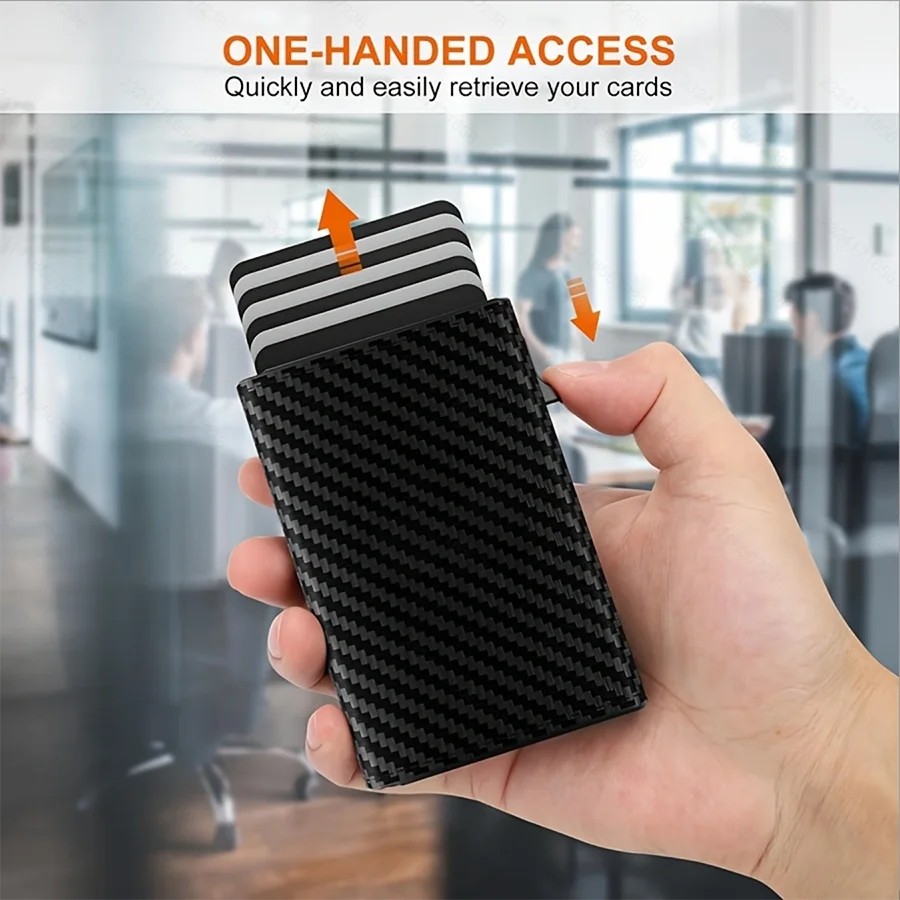 حامل بطاقات رجالي، محفظة رفيعة مع إغلاق مغناطيسي وحجرة عملات معدنية، محفظة ذكية منبثقة وحامل بطاقات ائتمان، يحمل 9 طنًا