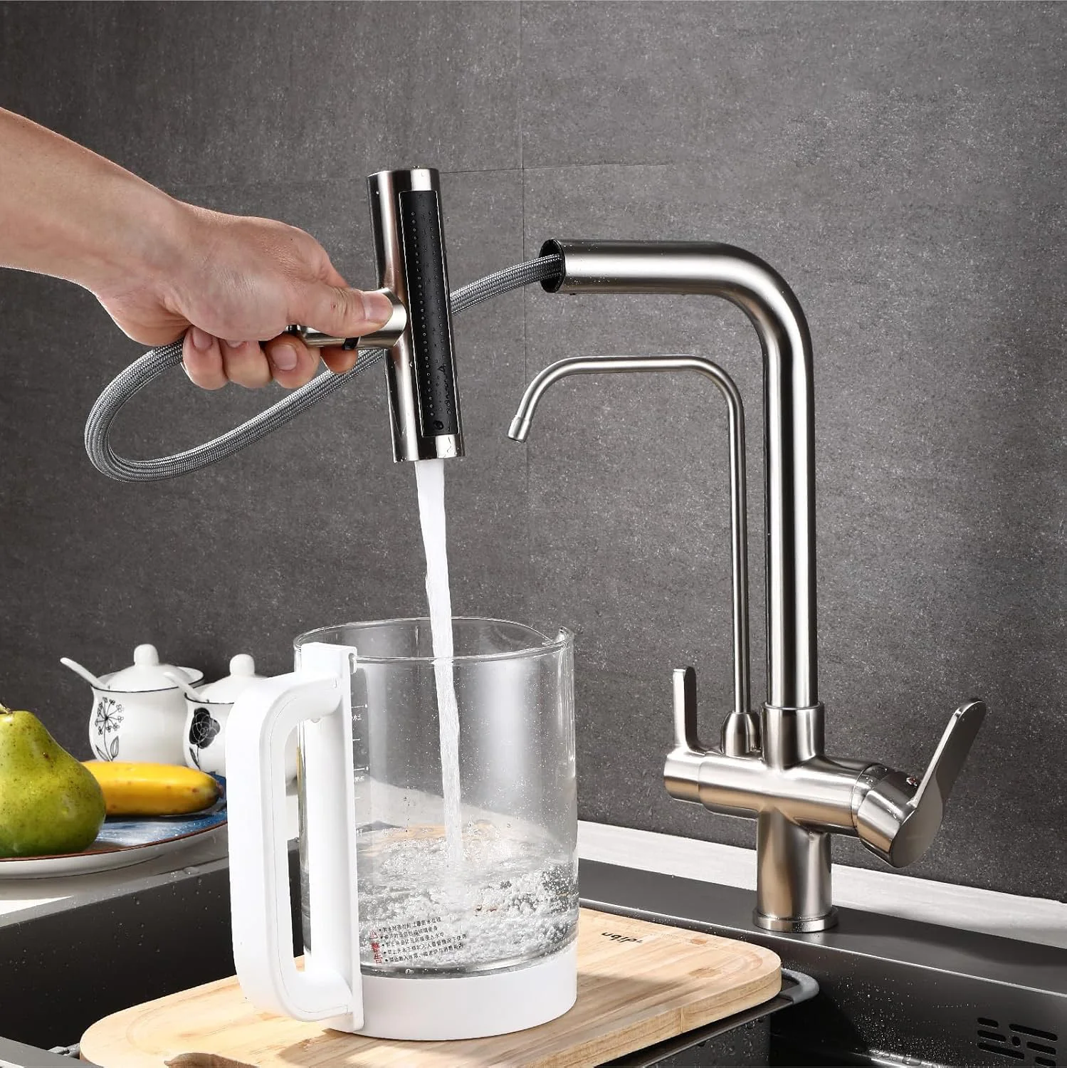 3 Way Pull Out Filter Kitchen Faucets Black Pure Water Filter Kitchen Sink Faucet Hot Cold Mixer Tap Pull Down Kitchen Faucet