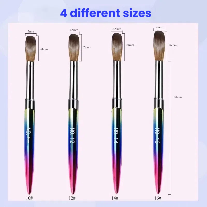 Conjunto de pincéis de cristal acrílico para unhas, 4 unidades, hastes metálicas glamorosas em caixa premium, aplicação em pó, kit profissional de pincéis para arte em unhas