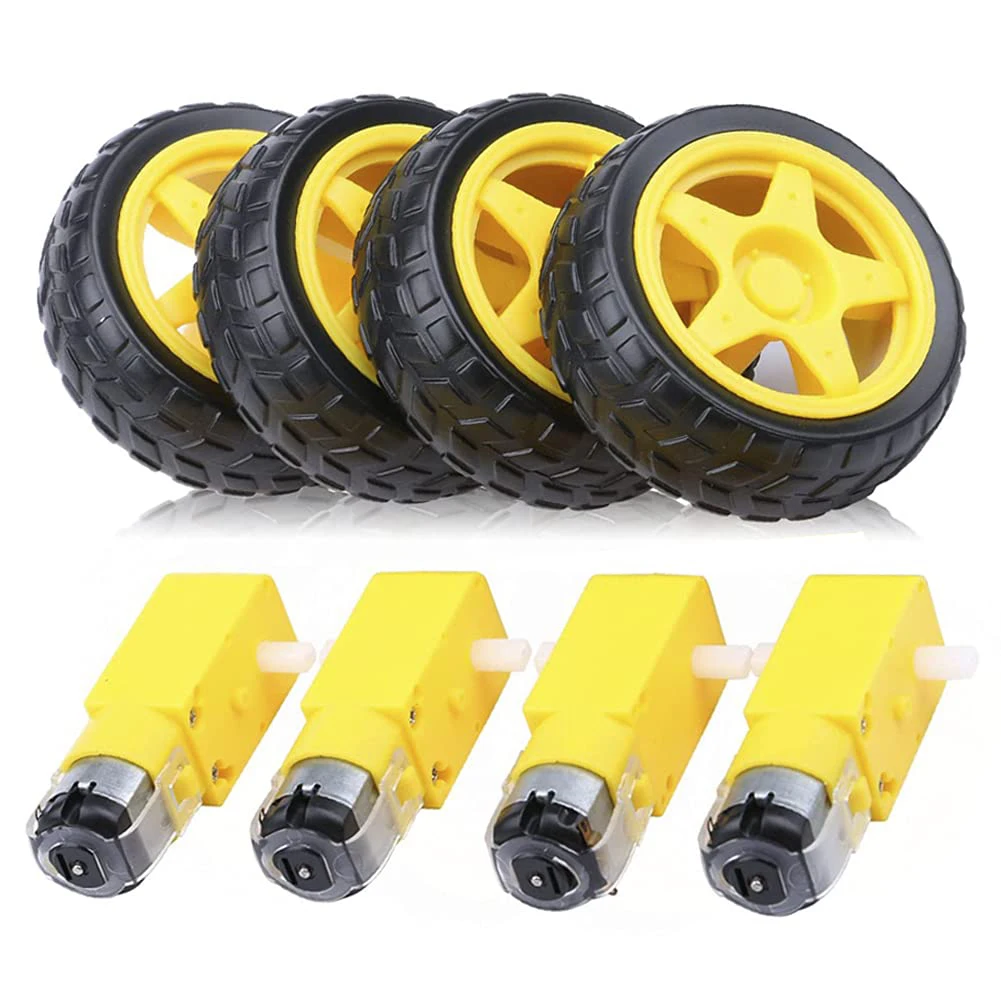 4PCS DC 3-6V Electric Motor with 4Pcs Plastic Tire Wheel Gear Motor DIY Kit TT Magnetic Gearbox Engine for Arduino Smart Car