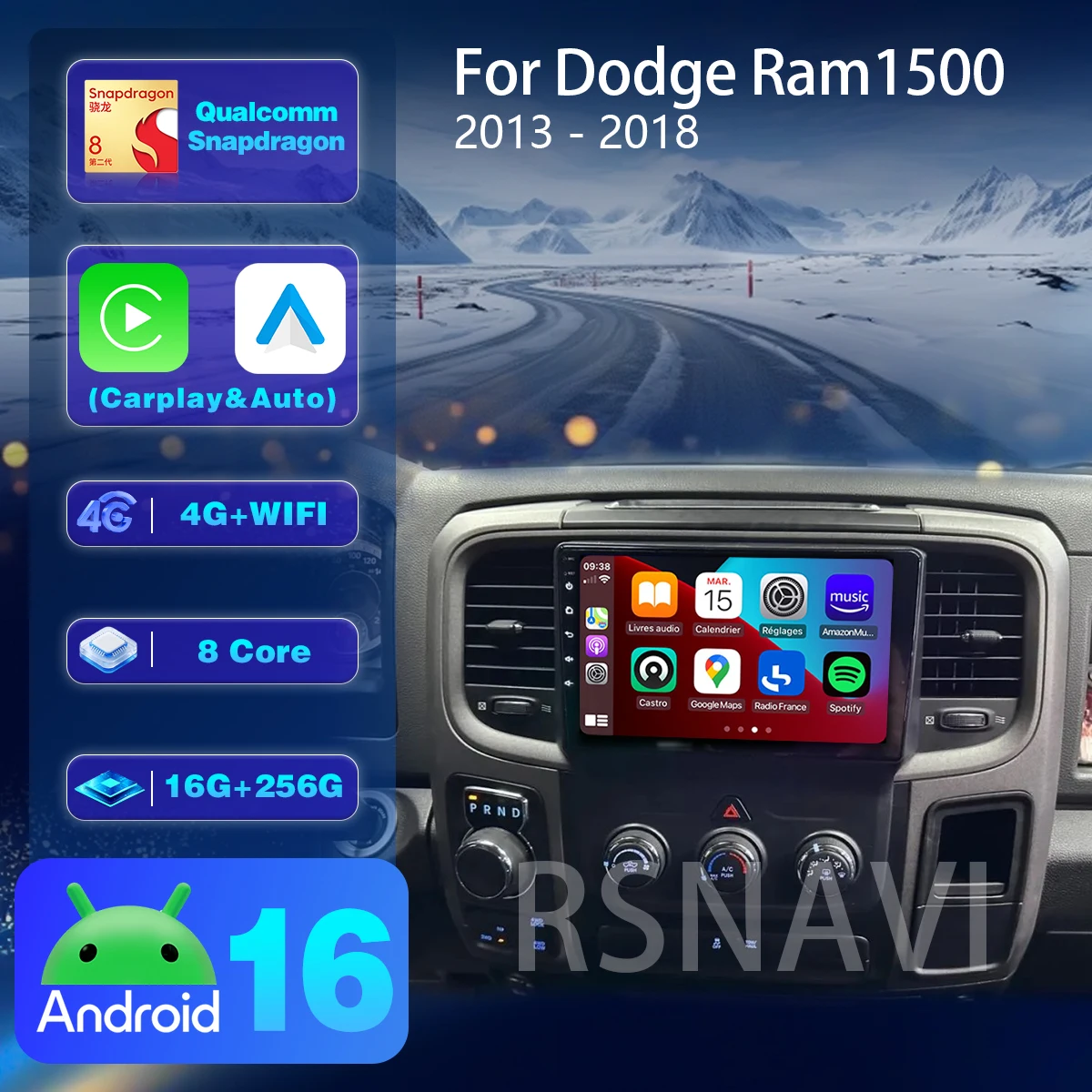 Android 16 Carplay Auto 2K Screen WIFI+4G Car Radio Multimedia Player For Dodge RAM 2012 - 2017 Autoradio Stereo Navigation