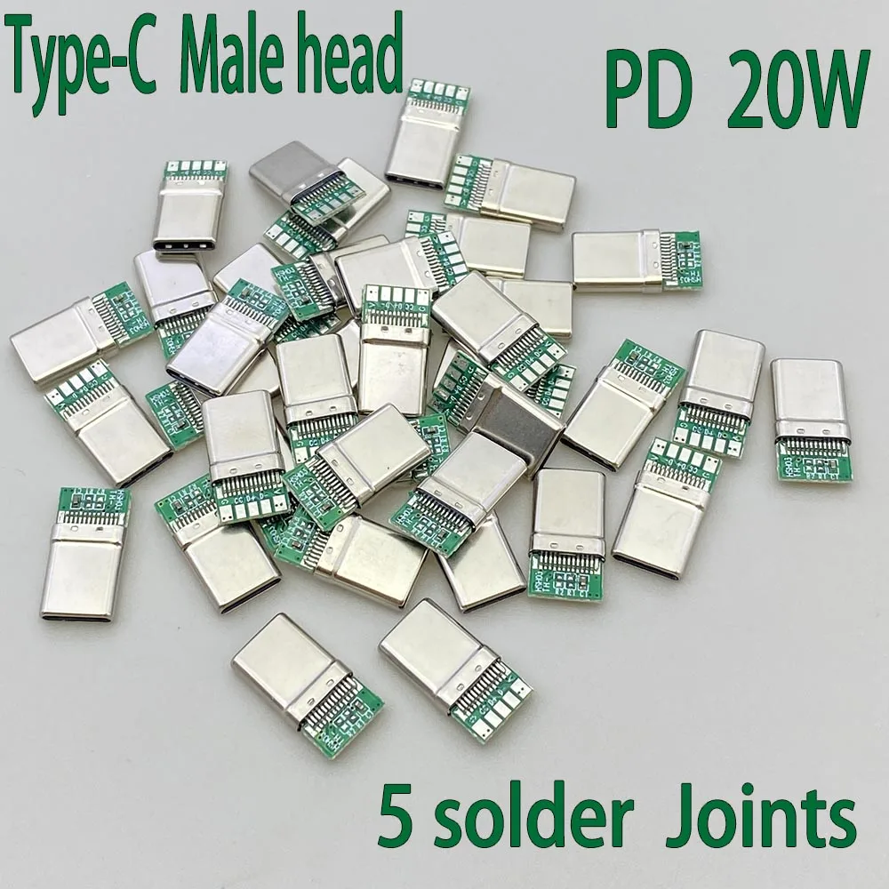

USB 3.1 Type-C CTOCPD 20W plug Connector 5Pin Male Receptacle Adapter to Solder Wire & Cable High Current Support PCB Board