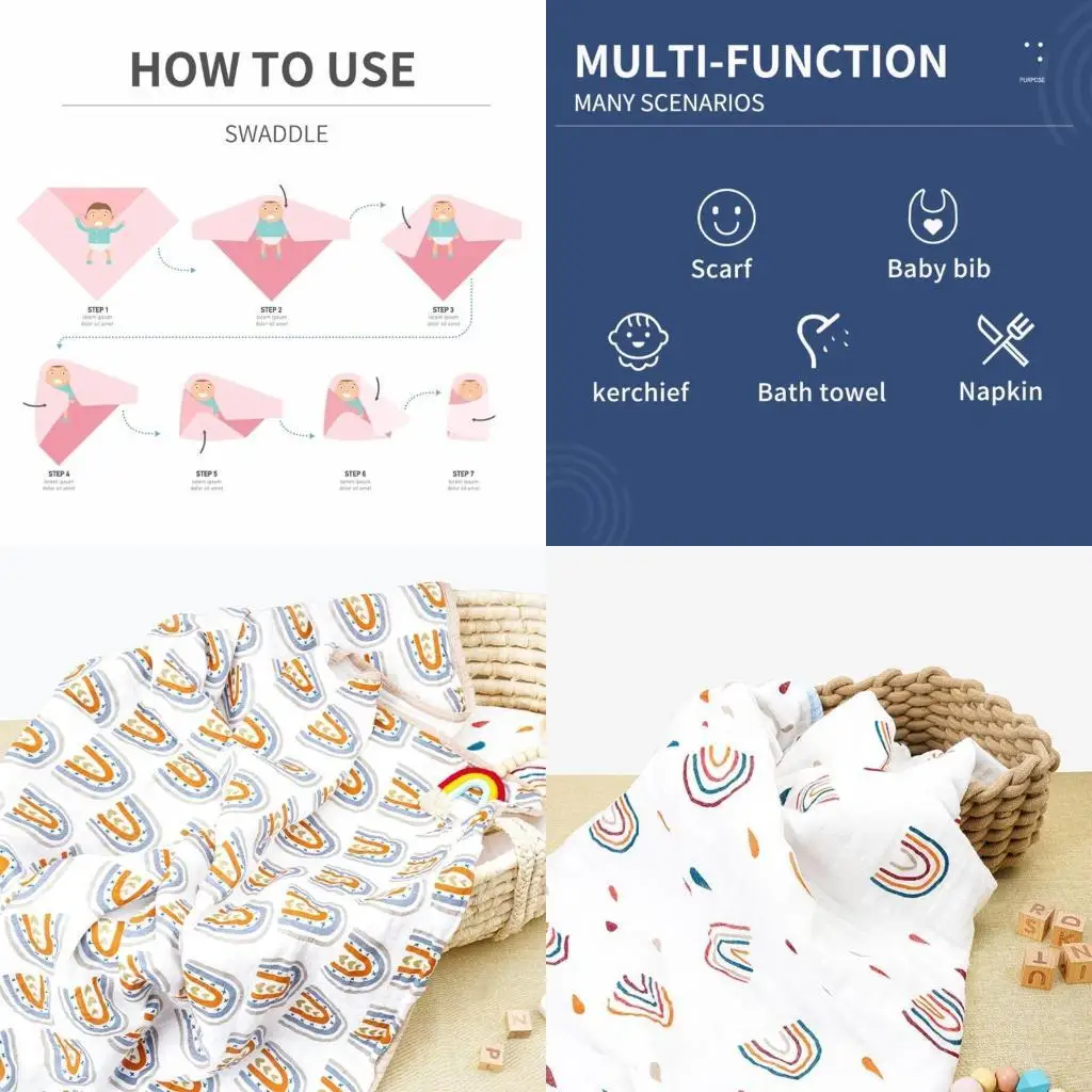 

97BE Хлопковое детское одеяло для новорожденных, 4-слойное муслиновое хлопково-марлевое мягкое впитывающее пеленальное одеяло,