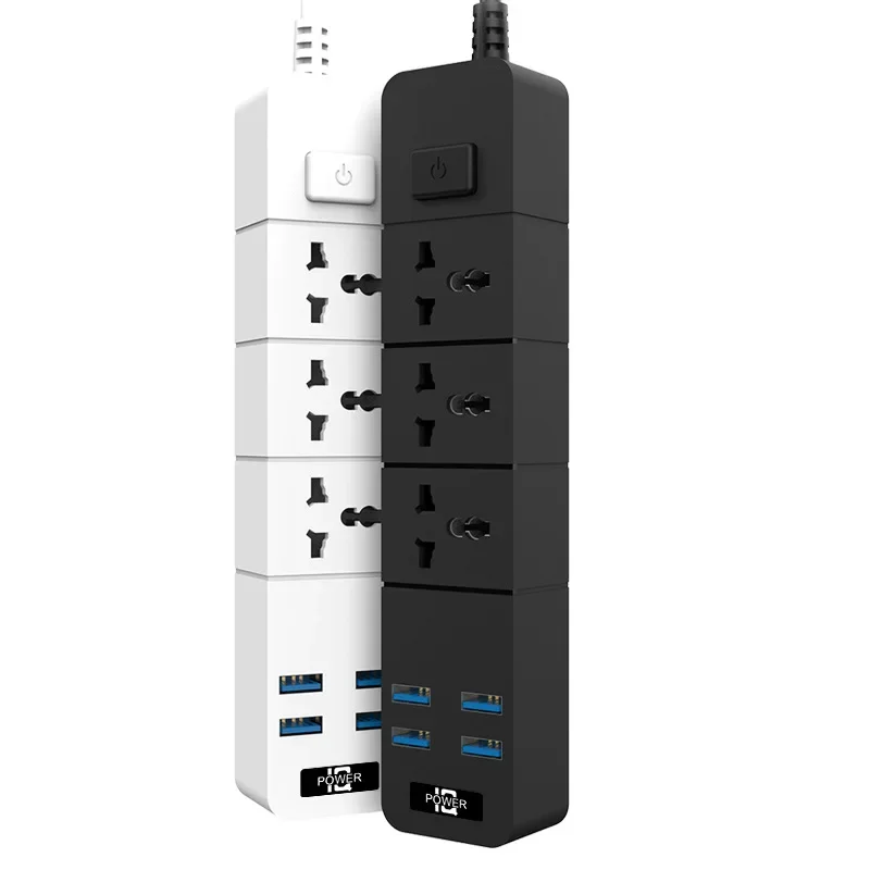 Power Strip Socket 1 2 3 Outlest 110~250V 4 USB 5V 2.1A  2500W Universal Multi Plug Black White Extension Cord Electric Sockets