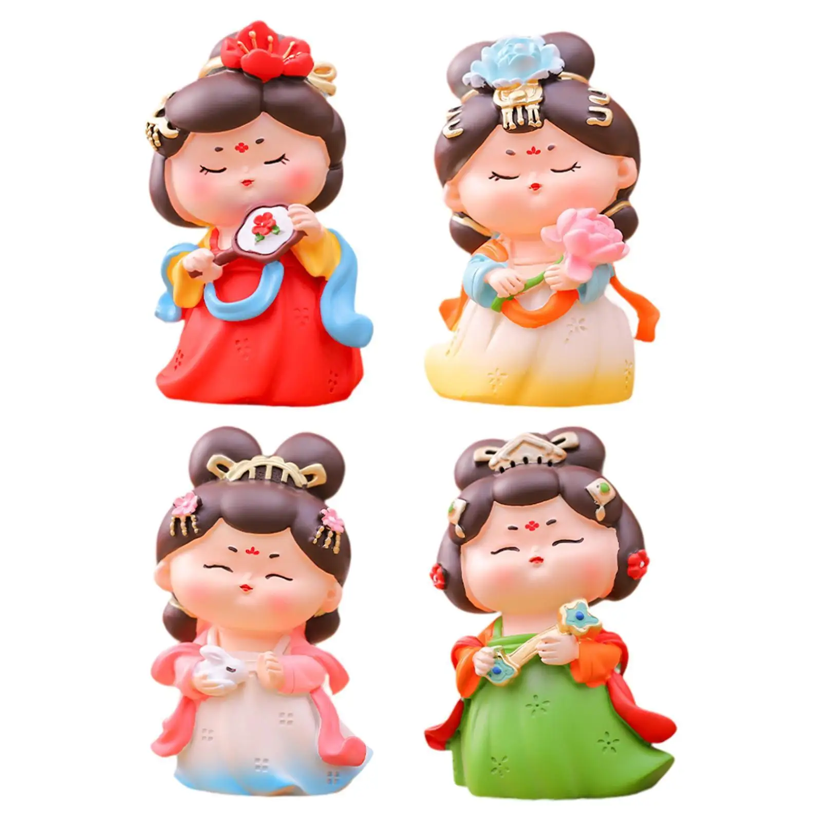 Chinese Tang Girl Figurine Doll Resin Sculpture 7.7x7.2x11.2cm Handicraft for