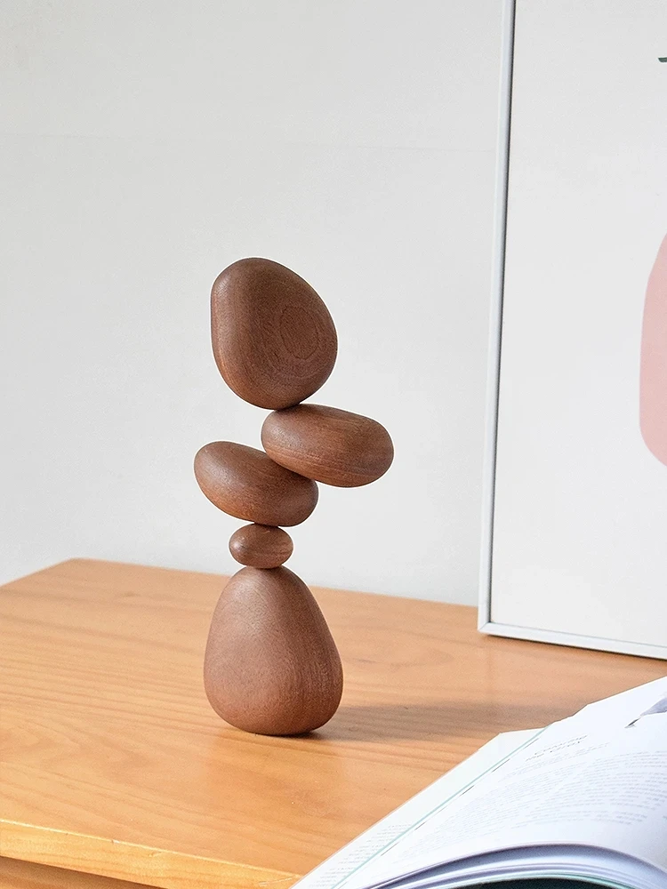 

Solid Wood Stone Shape Fun Art Ornaments Nordic Style Puzzle Decompression Home Accessories