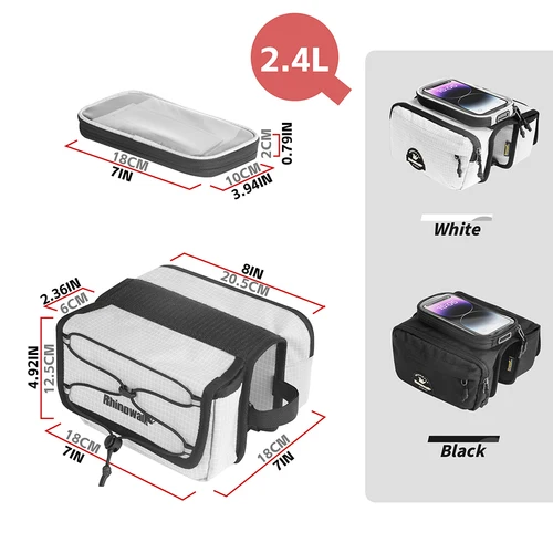 Imagen 2 del producto Rhinowalk-bolsa de tubo para cuadro de bicicleta con soporte para teléfono táctil, alforja de barra transversal de bicicleta impermeable, solapa magnética de un solo lado