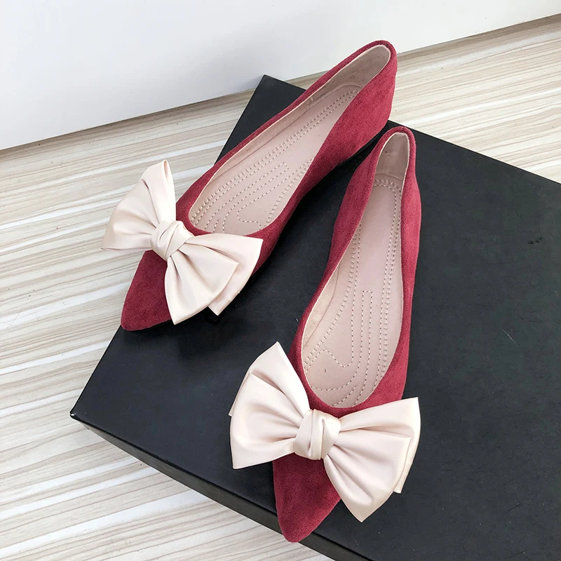 Summer Women Flats with Bow Mixed Color 2022 Fall New Pointy Head Big Bowknot Slip on Sweet Flat Heels for Girls 33 34 35 43 44