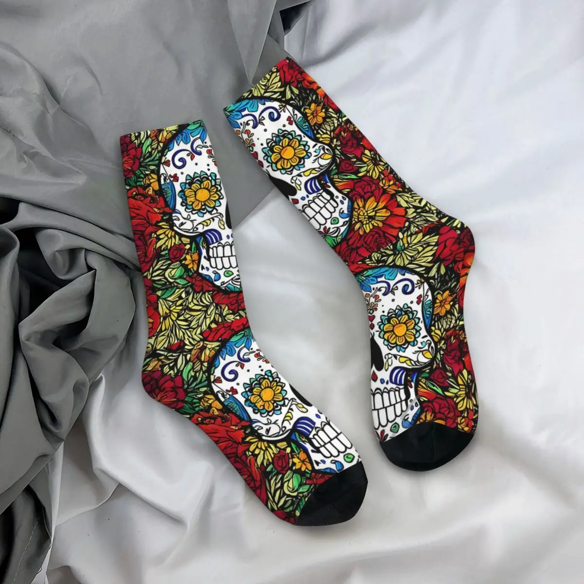 Vintage Skull In Color Men\'s Socks Day Of The Dead Mexico Skull Unisex Street Style Pattern Printed Funny Crew Sock Gift