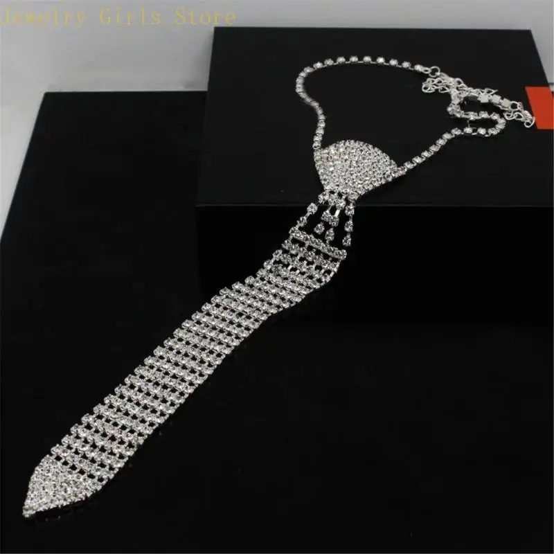 Stylish Rhinestones Tie Long Necklace Fashion Accessory For Parties Weddings And Formal Occasion Dressingup Neckpiece - Image 3