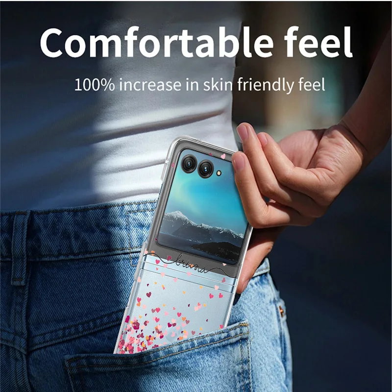 Romantic Little Hearts Transparent Folding Phone Case For Motorola Razr40 Razr50 Razr 40 50 Ultra Clear Shockproof Hard PC Cover