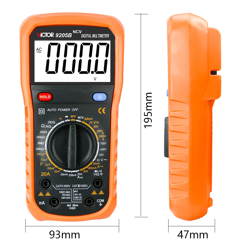 Victor 9205B Digital Multimeter NCV Electricista Machine LCD AC/DC Voltage Current Resistance Capactiance Frequency Diode Tester