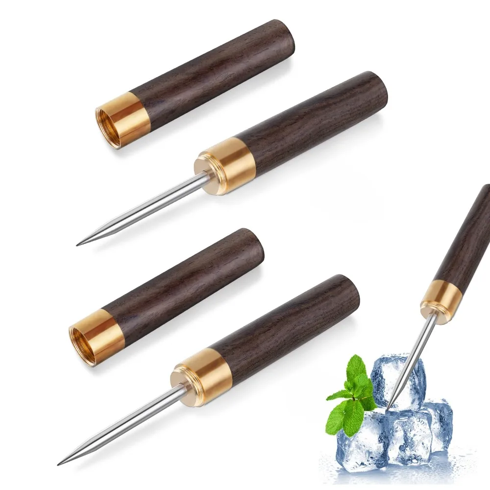 Durable Stainless Steel Ice Pick Single Fork Sharp Breaking Ice Ice Cone Wooden Handle Ice Pick Crusher for Kitchens