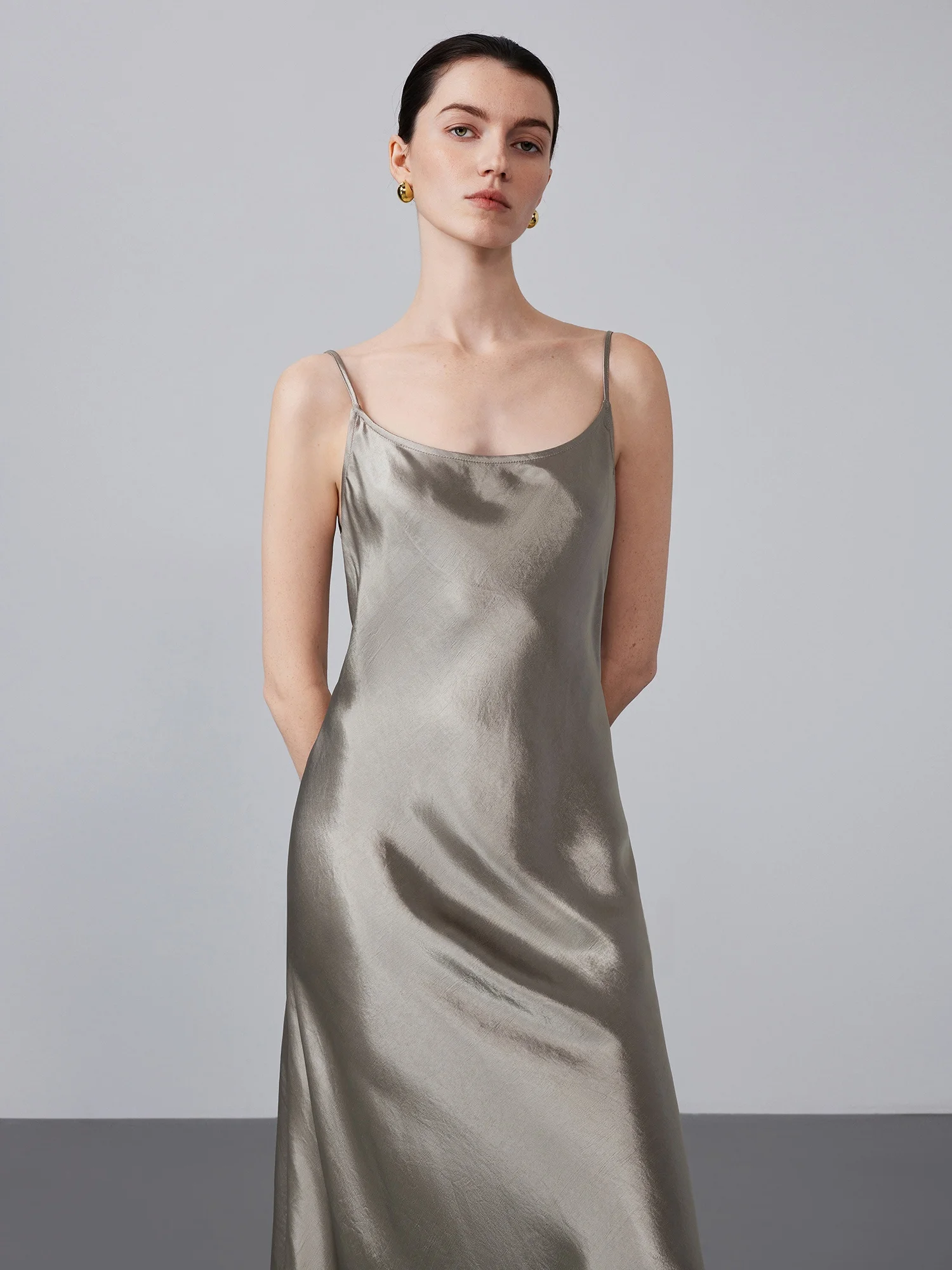 

Chivirin Original Vintage Design Slimming Champagne ey Versatile Spring Faion Women's Dr High Waist A-Line Long Dr